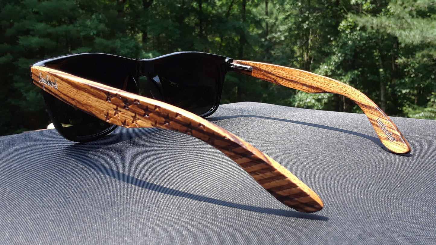 Purple Ariadne Sunglasses Zebrawood Sunglasses, Stars and Bars With Wooden Case, Polarized,