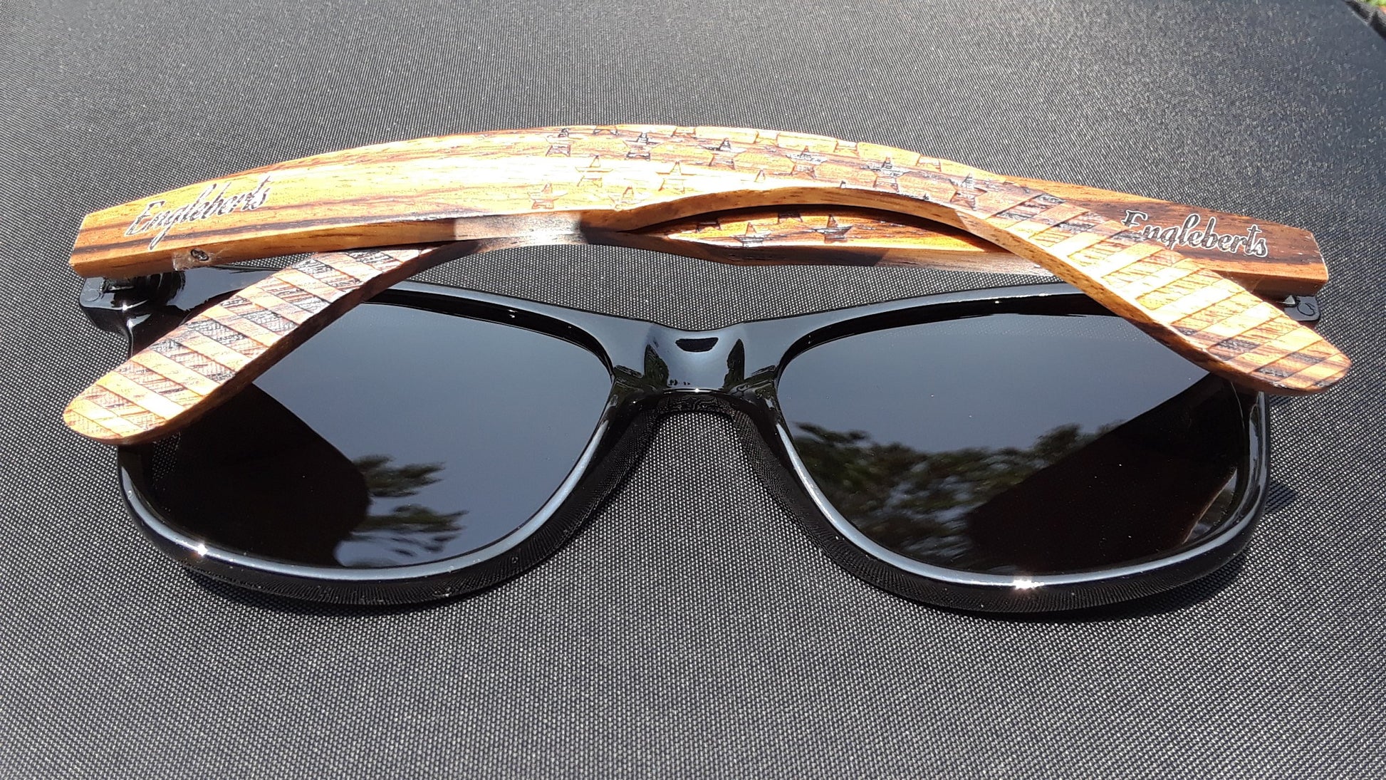 Purple Ariadne Sunglasses Zebrawood Sunglasses, Stars and Bars With Wooden Case, Polarized,