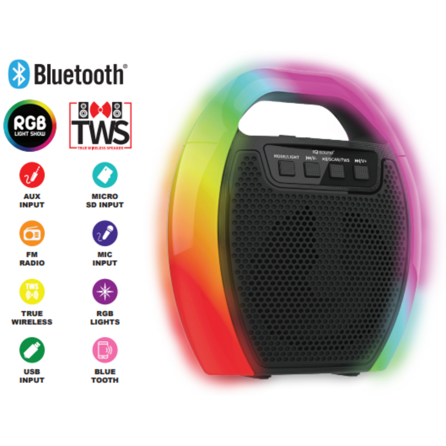 Sky Iapetus Audio & Video IQ Sound 4" Portable Bluetooth Speaker with RGB Handle & FM Radio