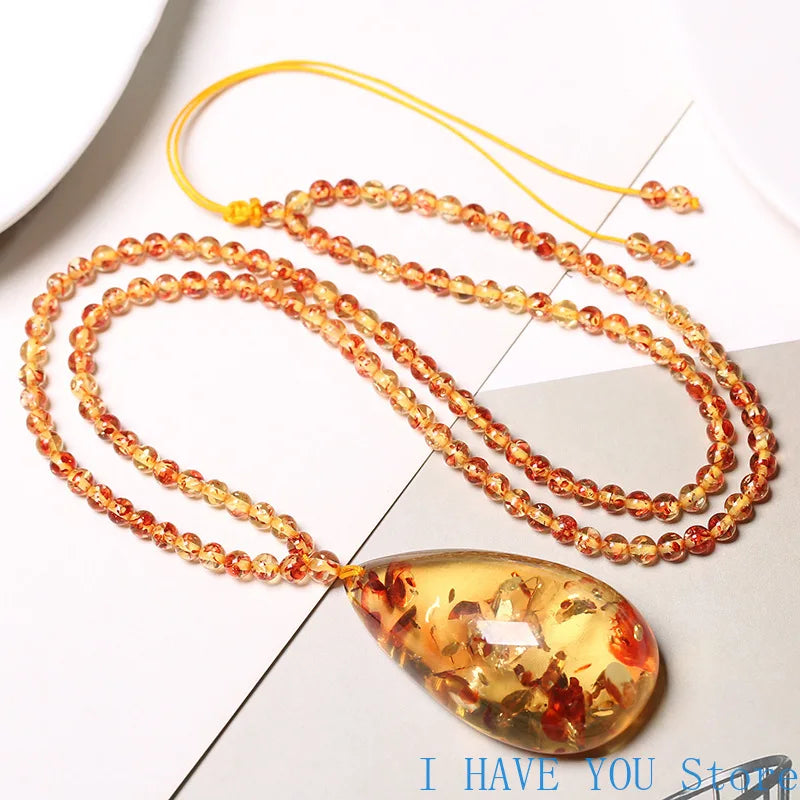 Next Level Fly Women's Baltic Flower Drops Pendant Natural Amber Beeswax Necklace