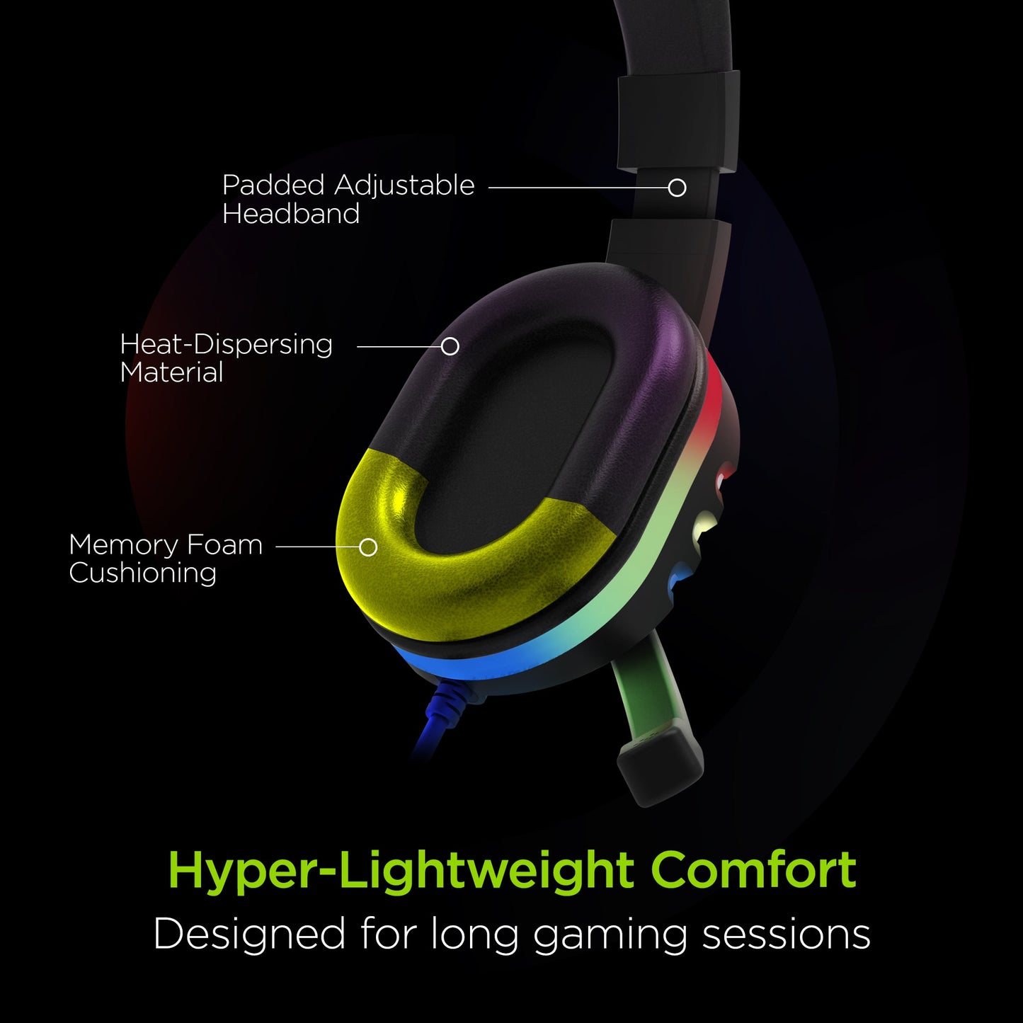 Sky Iapetus Audio & Video HyperGear SoundRecon RGB LED Gaming Headset w 7 Color Lights & Mic