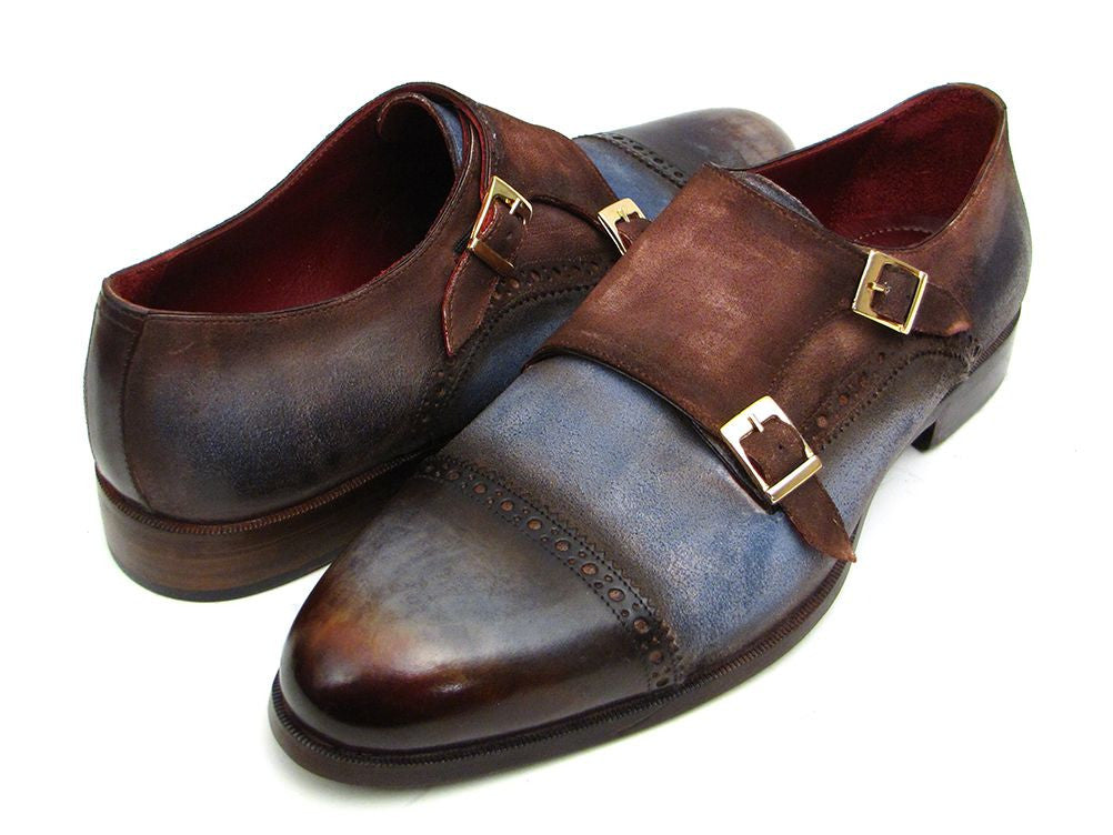 Ruby Ophion Footwear Paul Parkman Captoe Double Monkstrap Antique Blue & Brown