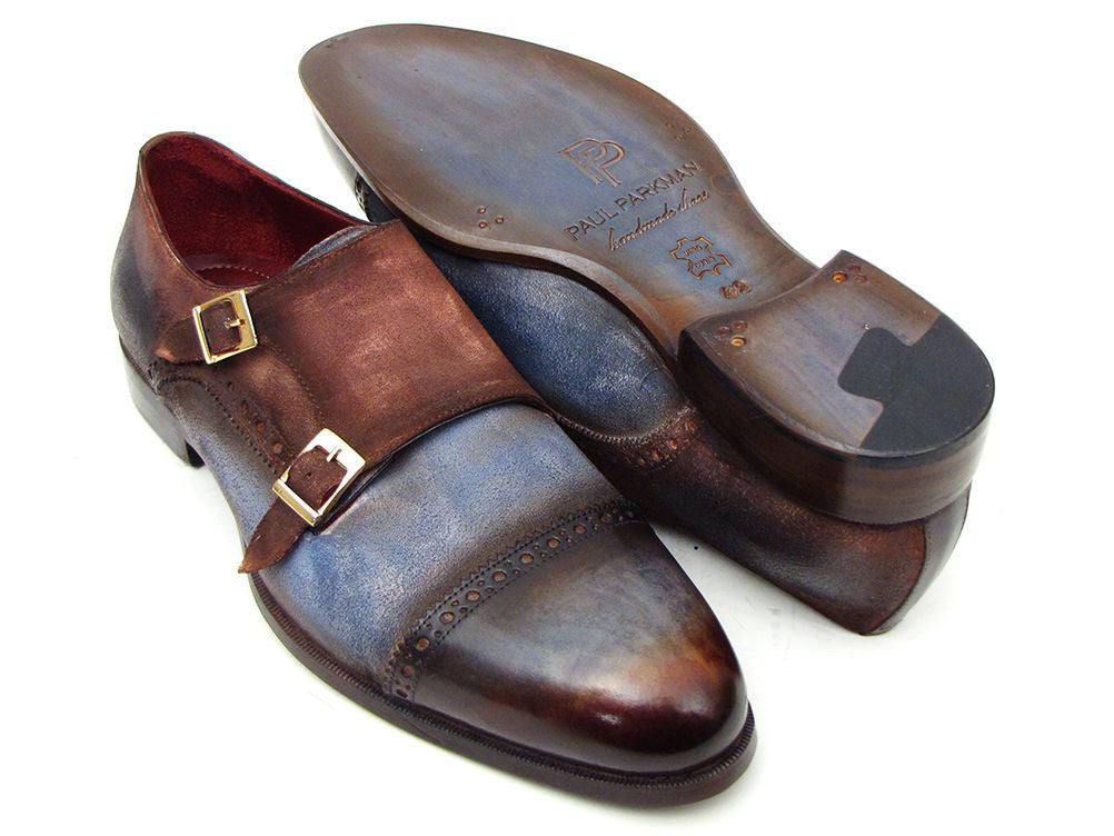 Ruby Ophion Footwear Paul Parkman Captoe Double Monkstrap Antique Blue & Brown