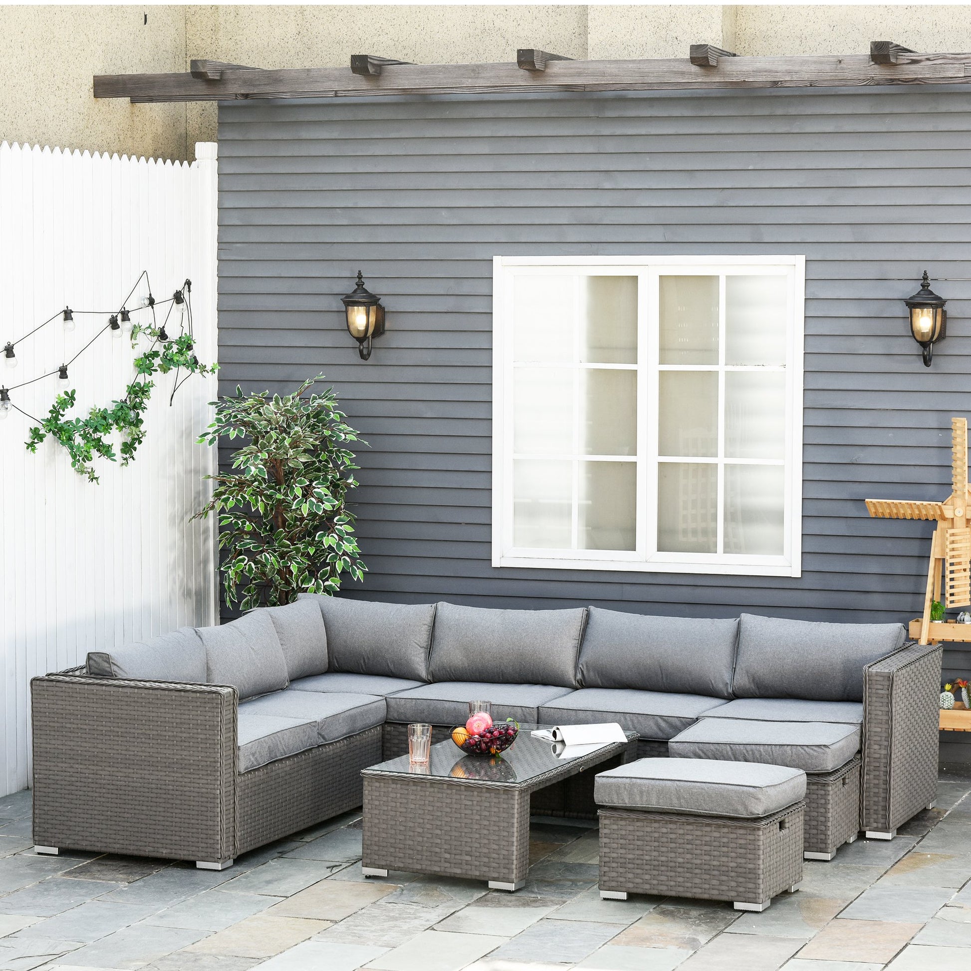 Taupe Shadow Home & Garden Outsunny 6 PCs PE Rattan Wicker Corner Outdoor Sofa Set