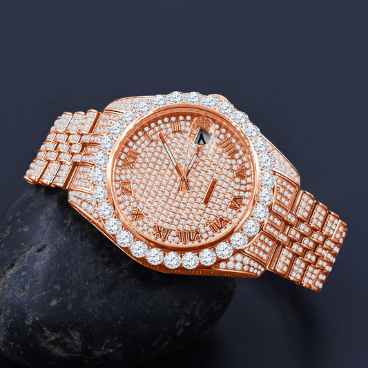 Lilac Quartz Watches METEORITE Orange Diamond Encrusted Steel Watch