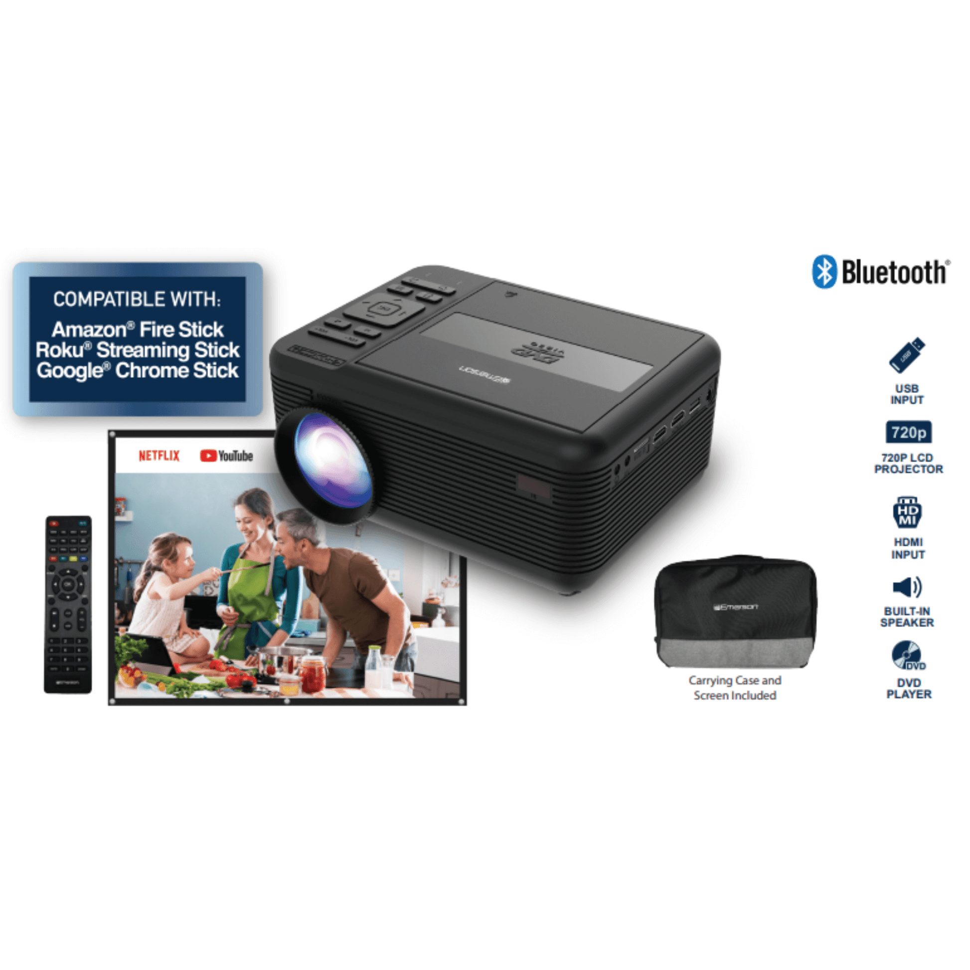 Sky Iapetus Audio & Video Emerson 150" Home Theater LCD Projector Combo with Built-In DVD Player