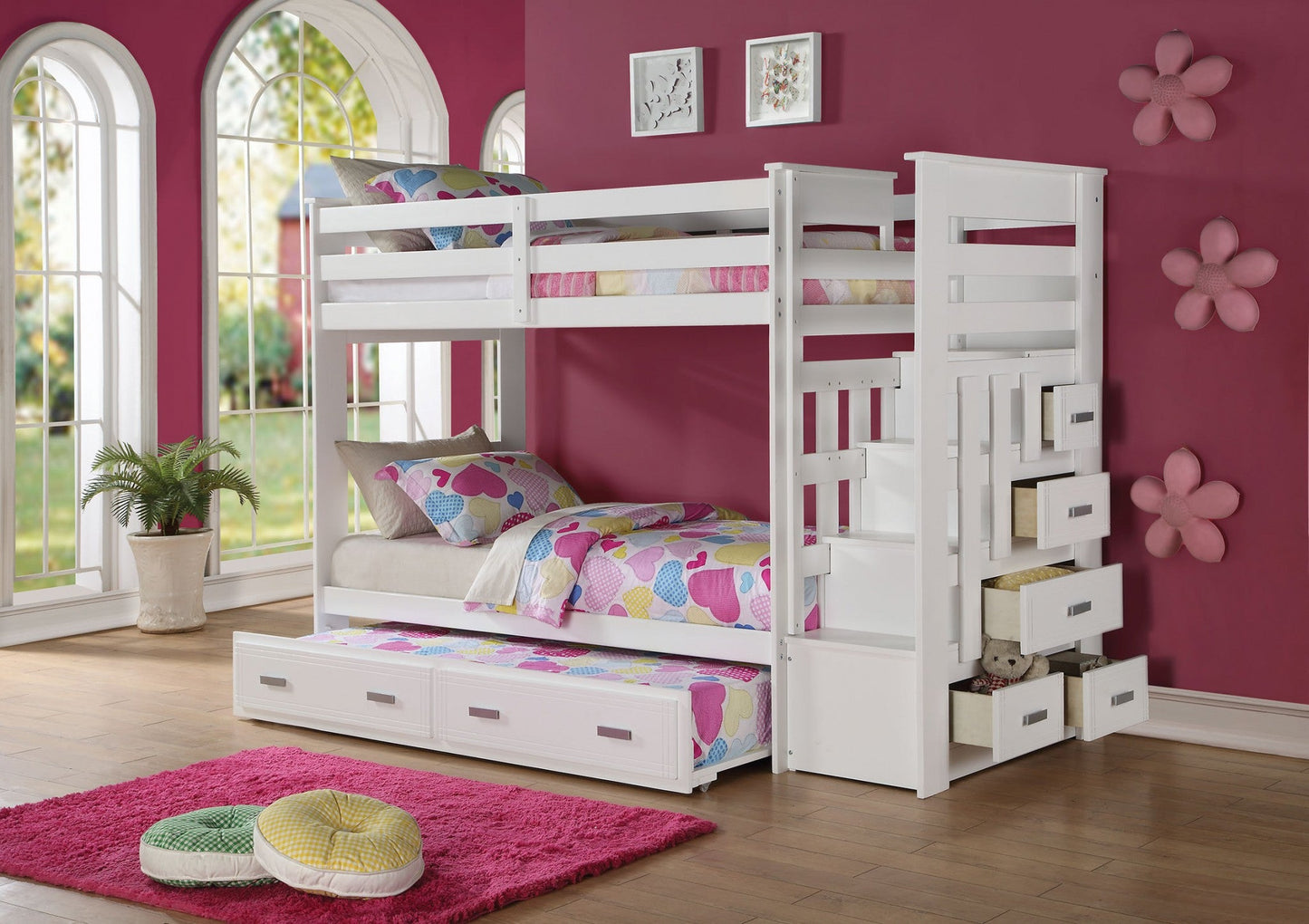 Jade Furniture Twin Over Twin White Storage Ladder Bunk Bed