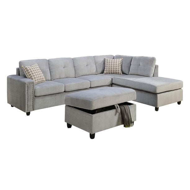 Jade Furniture Gray Velvet Reversible Sectional Sofa