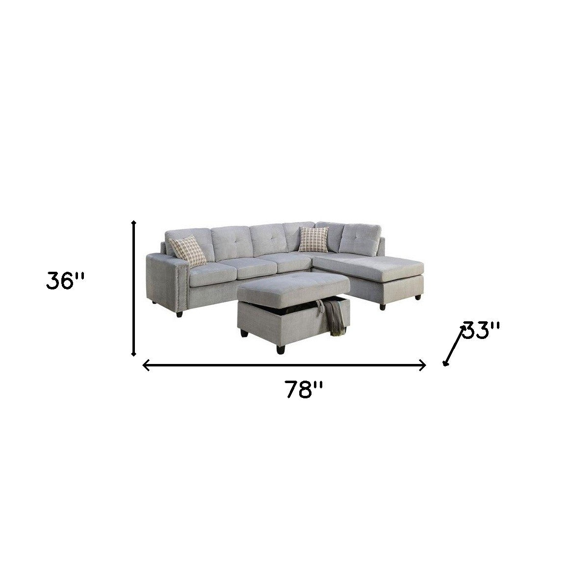 Jade Furniture Gray Velvet Reversible Sectional Sofa