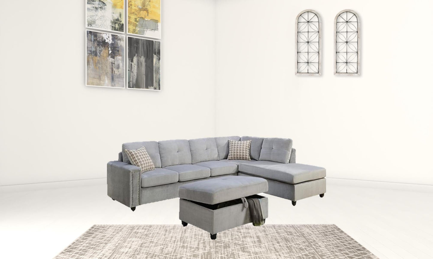 Jade Furniture Gray Velvet Reversible Sectional Sofa