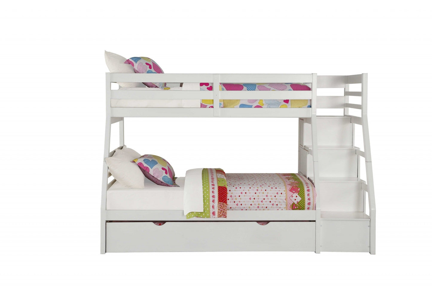 Jade Furniture Twin Over Full White Storage Ladder Bunk Bed Set