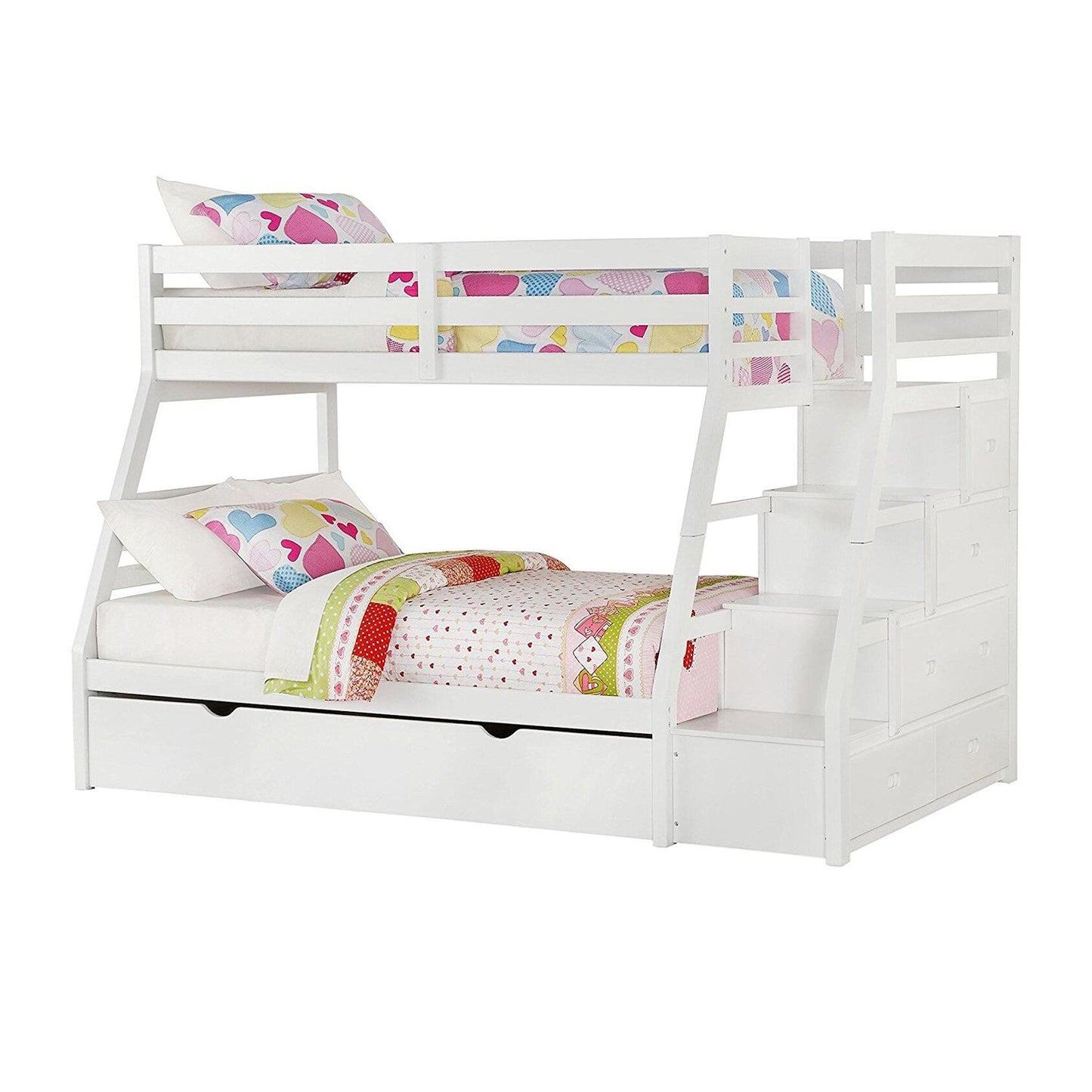 Jade Furniture Twin Over Full White Storage Ladder Bunk Bed Set