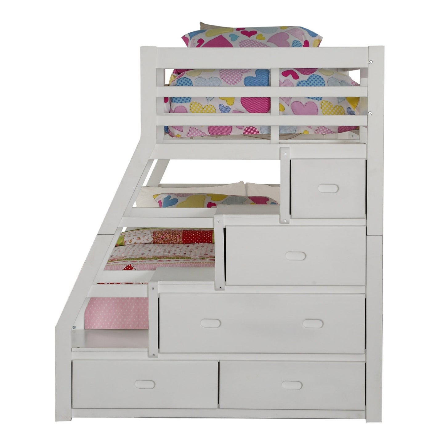 Jade Furniture Twin Over Full White Storage Ladder Bunk Bed Set