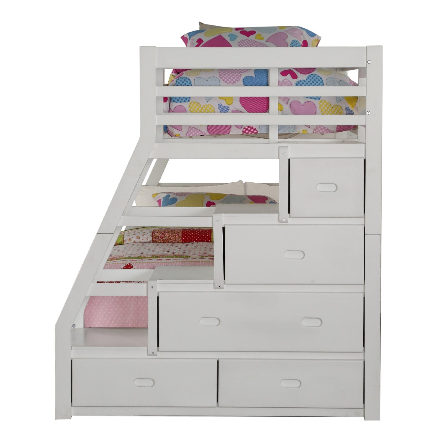 Jade Furniture Twin Over Full White Storage Ladder Bunk Bed Set