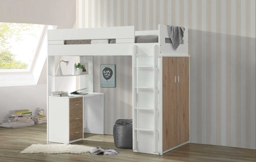 Jade Furniture White and Natural Twin Loft Bed and Desk Set