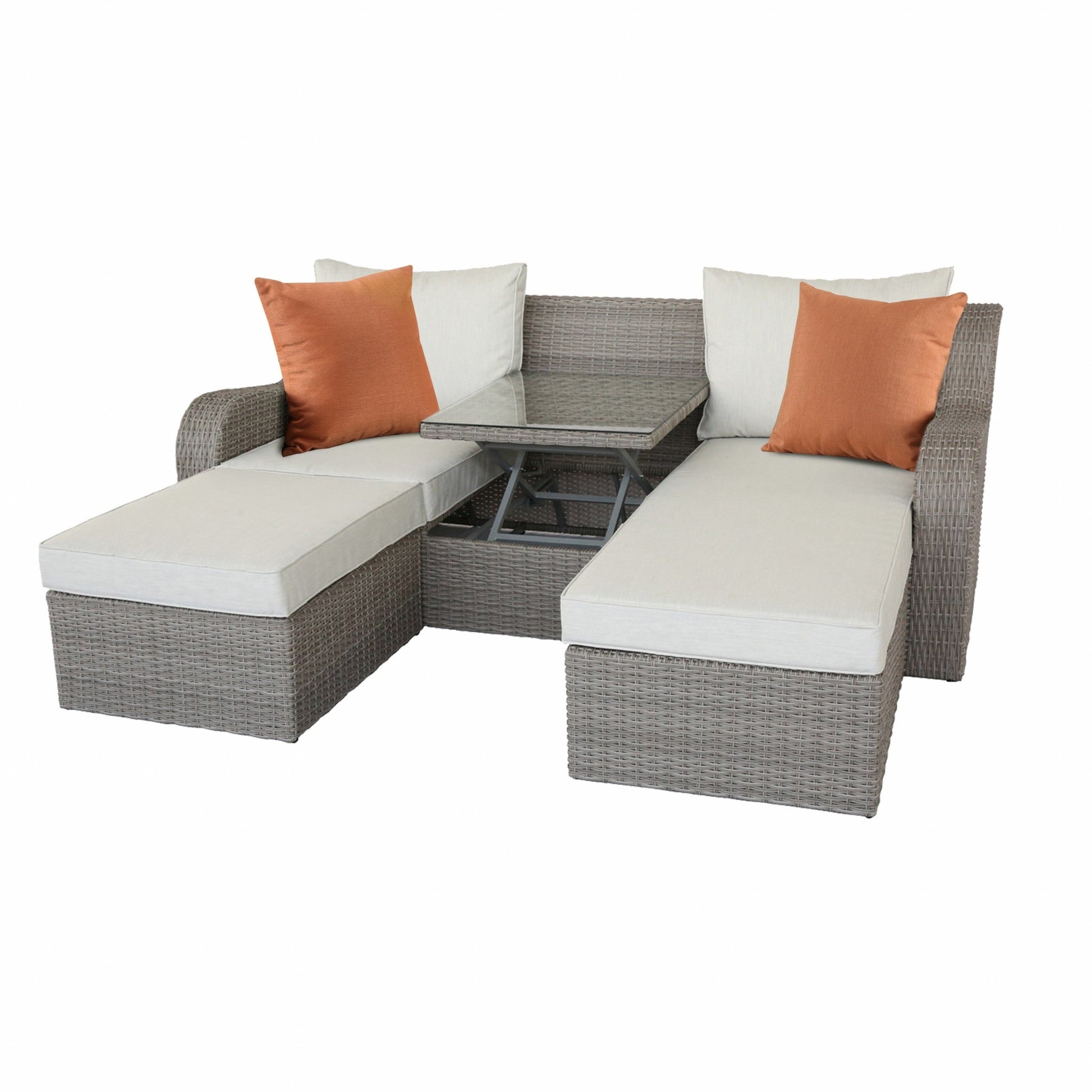 Jade Furniture 3 Piece Gray Wicker Patio Sectional And Ottoman Set