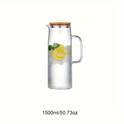 Champagne Apollo Home & Garden 1pc Leak-Proof Glass Pitcher with Bamboo Lid, 1000ml/1500ml