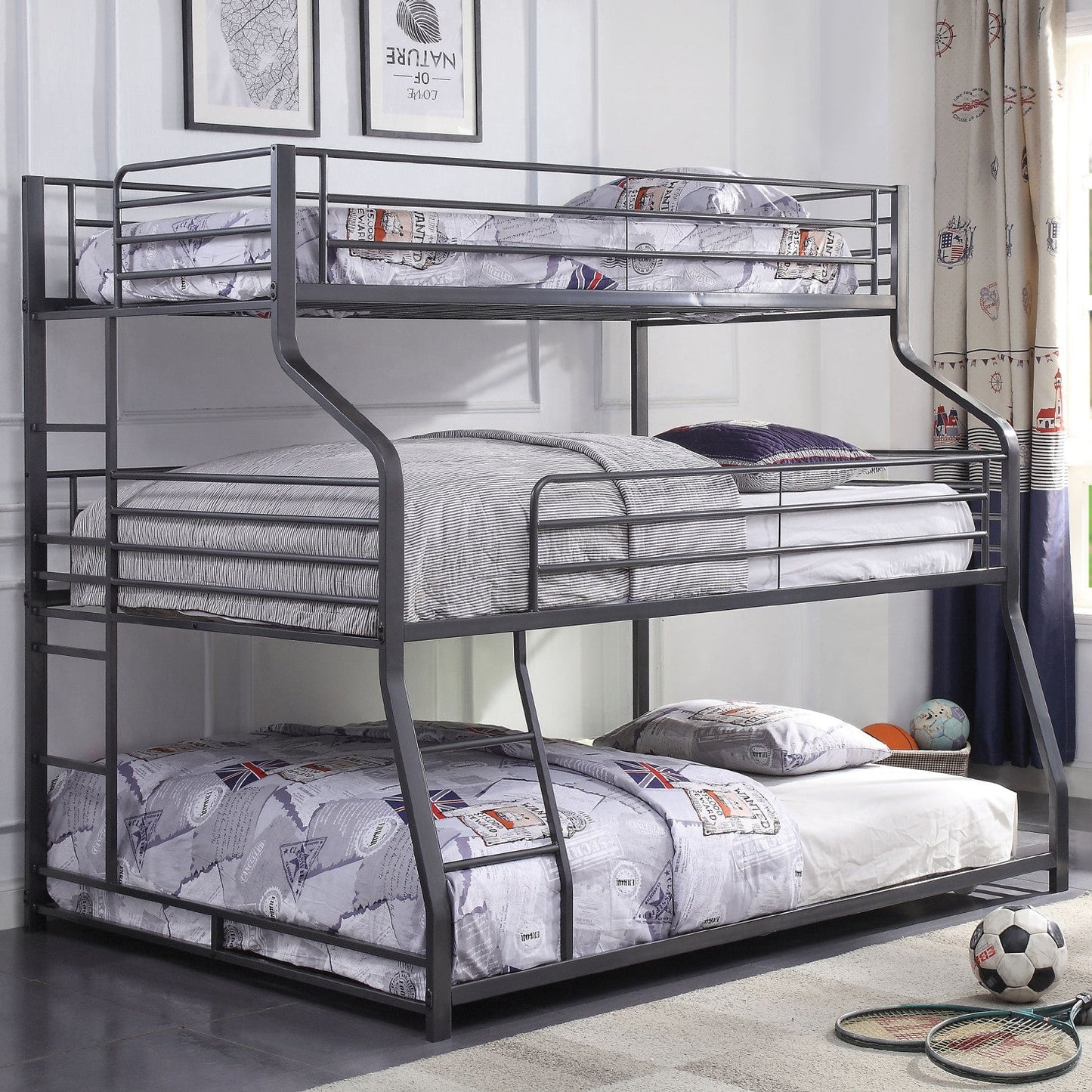 Jade Furniture Gun Metal Triple Bunk Beds