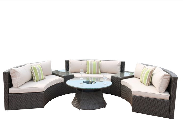 Jade Furniture 6 Piece Black Half Moon Outdoor Sectional Set with Ice Bucket