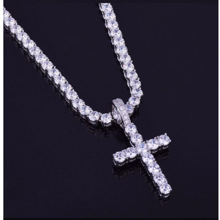 Lilac Quartz Jewelry & Watches EMPEROR 3MM Tennis CZ Cross Chain