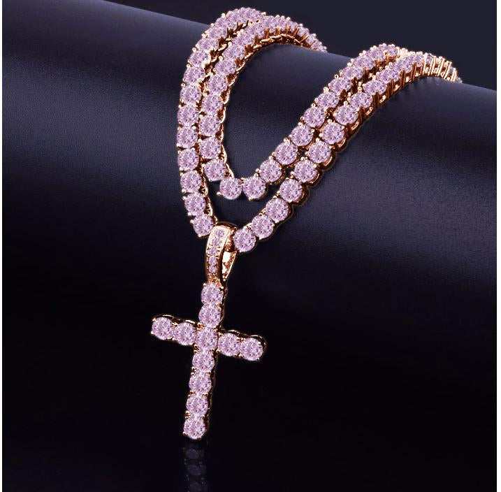 Lilac Quartz Jewelry & Watches EMPEROR 3MM Tennis CZ Cross Chain