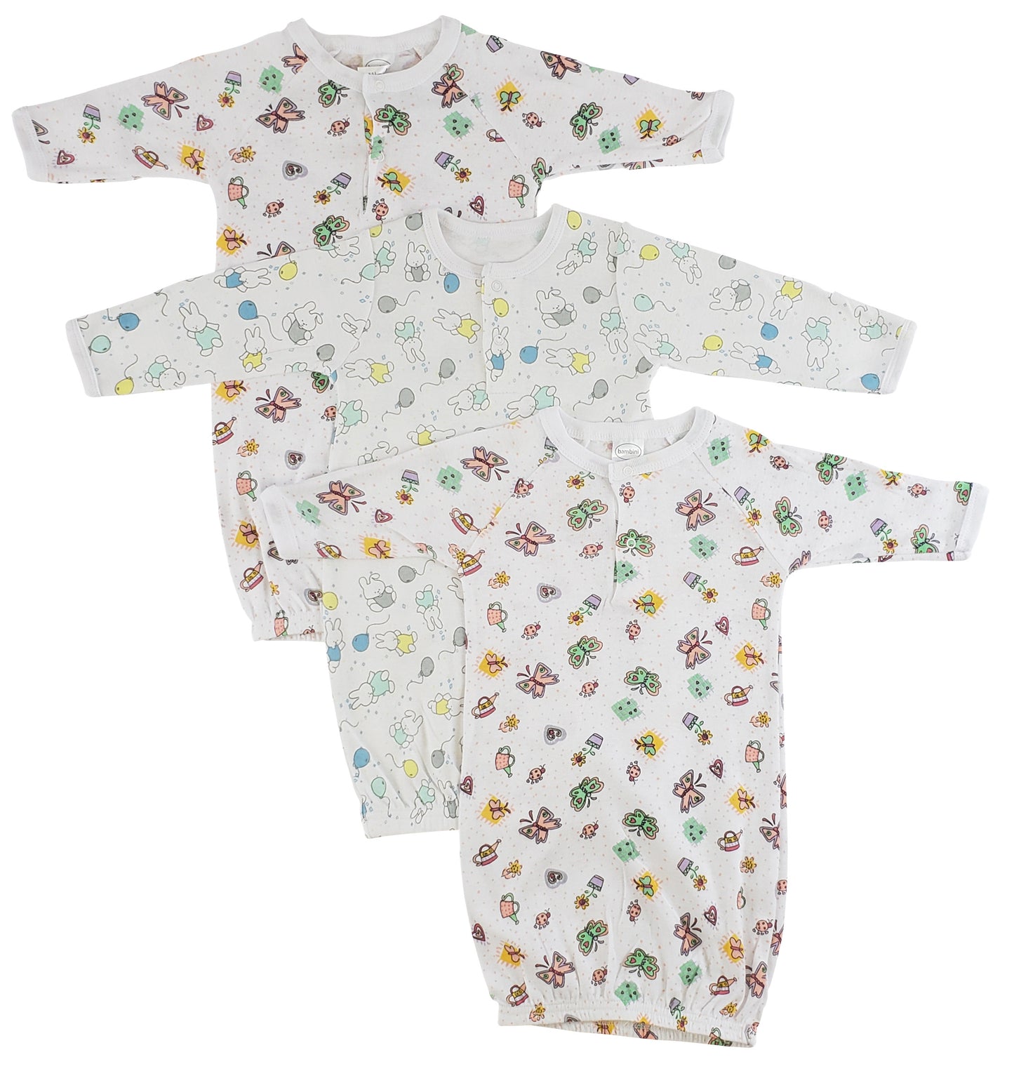 Emerald Clover Kids & Babies Bambini Girls Print Infant Gowns - 3 Pack