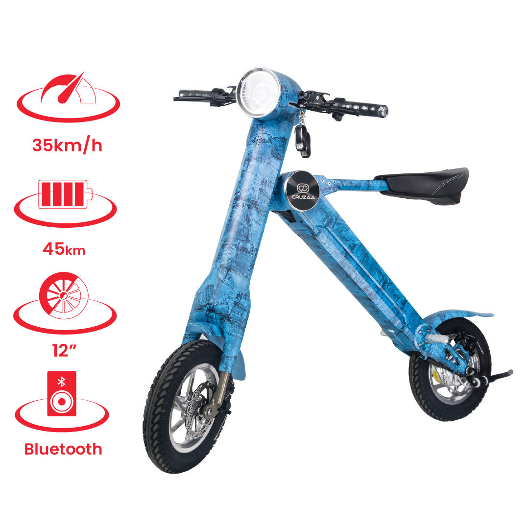 Coral Iphigenia Sports & Outdoors Cruzaa Limited Edition Denim Blue Scooter - with Built-in Speakers & Bluetooth