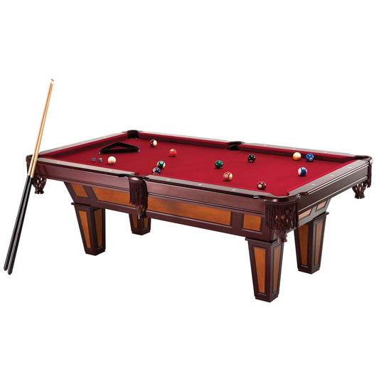 Yellow Crius Other Pool Table with Red Burgundy Wool Top and Fringe Drop Pockets