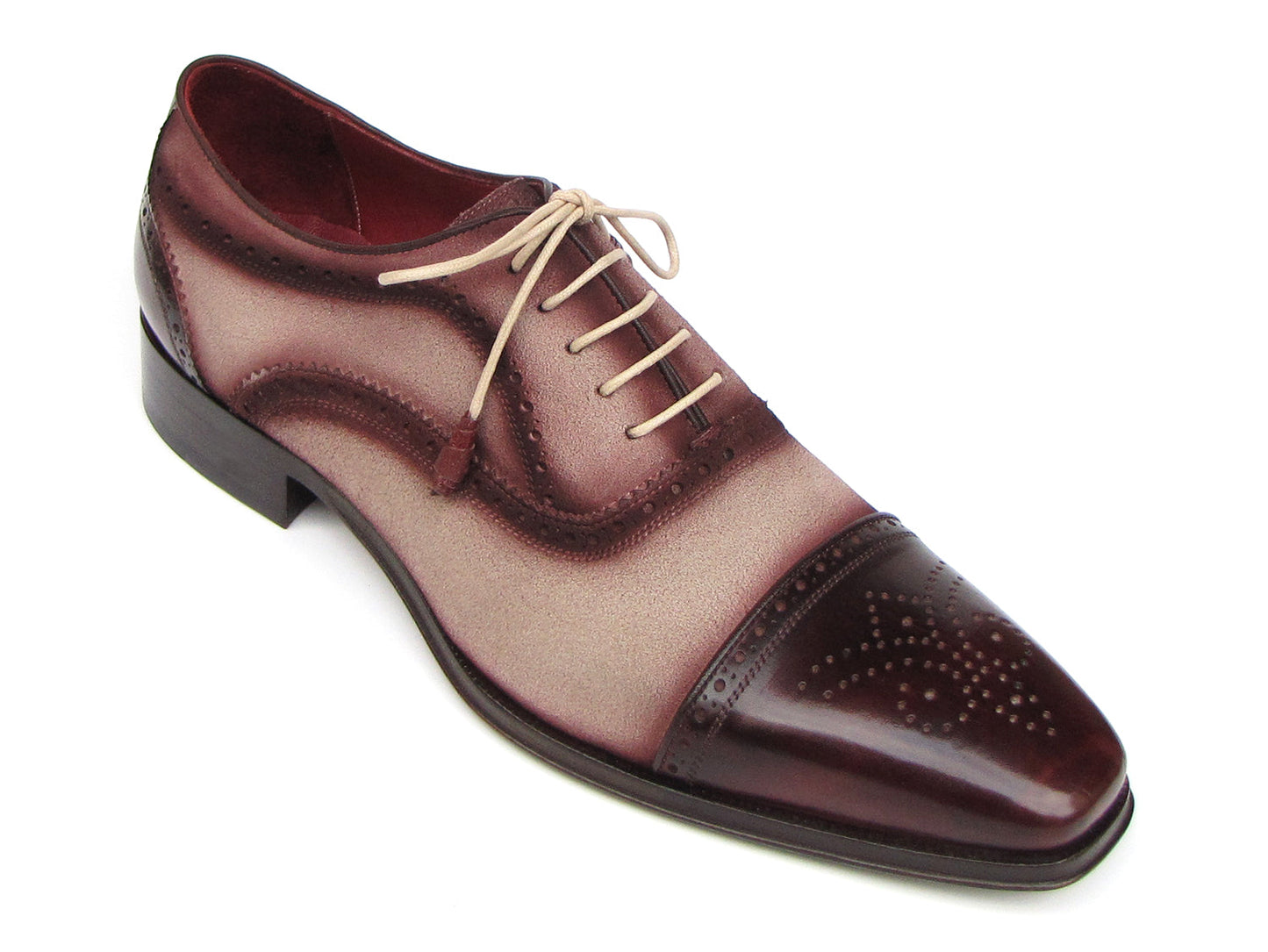 Ruby Ophion Footwear Paul Parkman Men's Bordeaux & Beige Captoe Oxfords (ID#024-BRR)