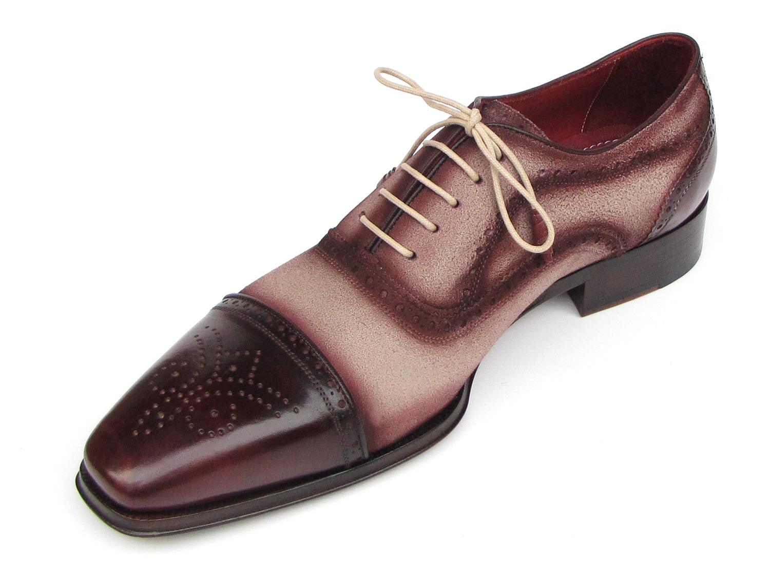 Ruby Ophion Footwear Paul Parkman Men's Bordeaux & Beige Captoe Oxfords (ID#024-BRR)