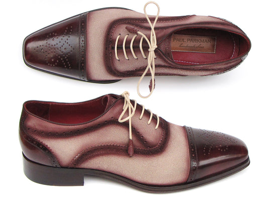 Ruby Ophion Footwear Paul Parkman Men's Bordeaux & Beige Captoe Oxfords (ID#024-BRR)