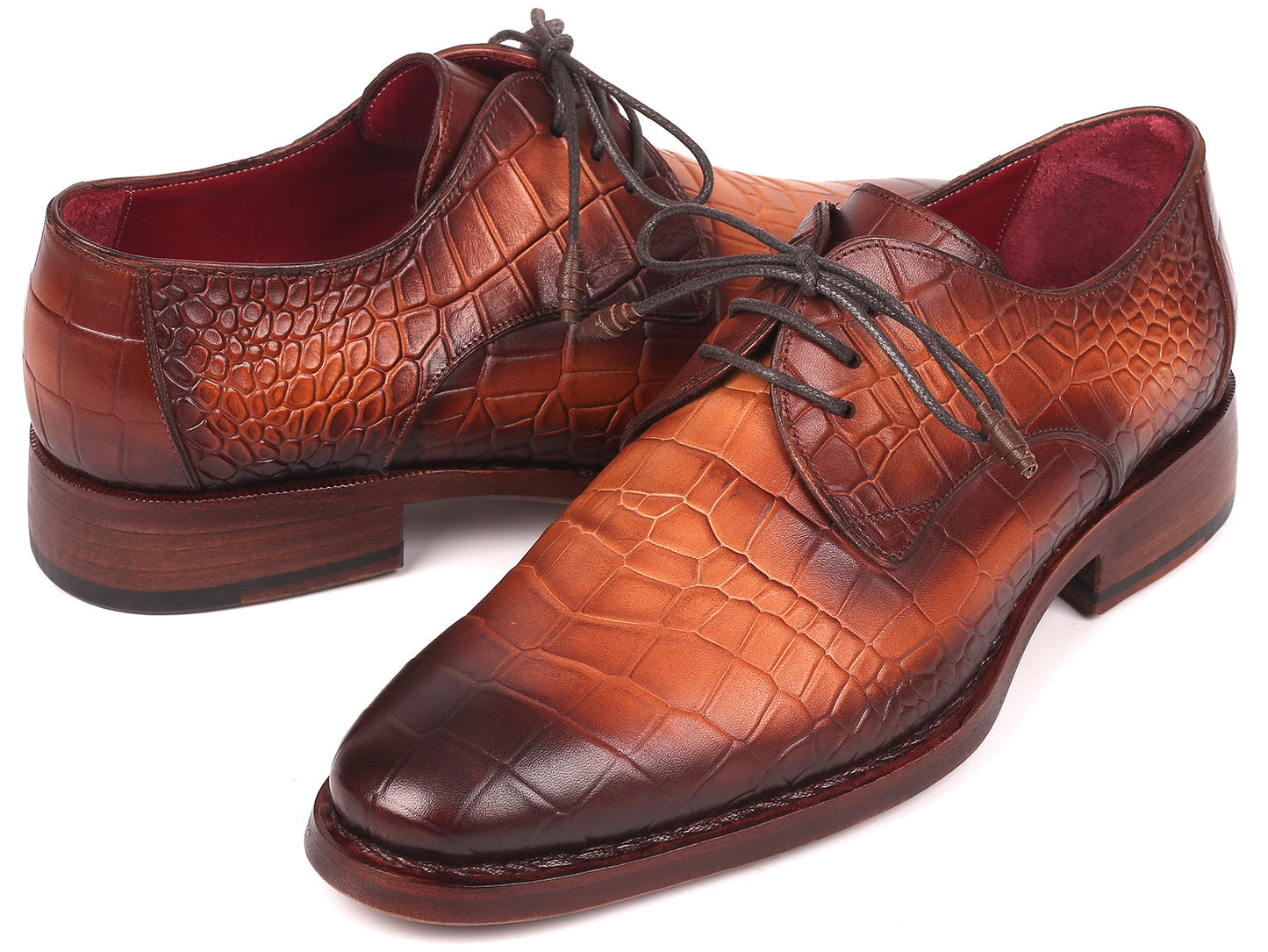 Ruby Ophion Footwear Paul Parkman Brown Crocodile Embossed Calfskin Goodyear Welted Derby Shoe's