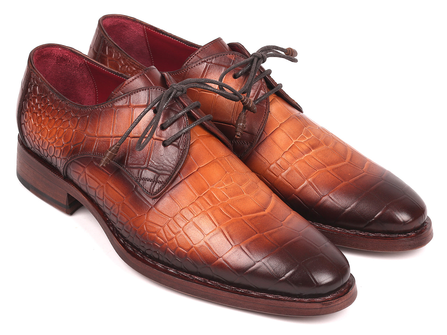 Ruby Ophion Footwear Paul Parkman Brown Crocodile Embossed Calfskin Goodyear Welted Derby Shoe's