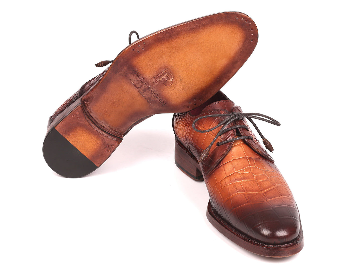 Ruby Ophion Footwear Paul Parkman Brown Crocodile Embossed Calfskin Goodyear Welted Derby Shoe's