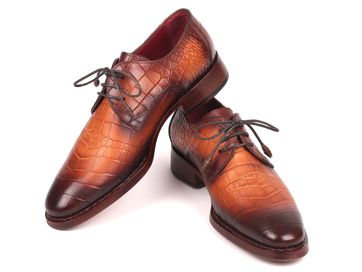 Ruby Ophion Footwear Paul Parkman Brown Crocodile Embossed Calfskin Goodyear Welted Derby Shoe's