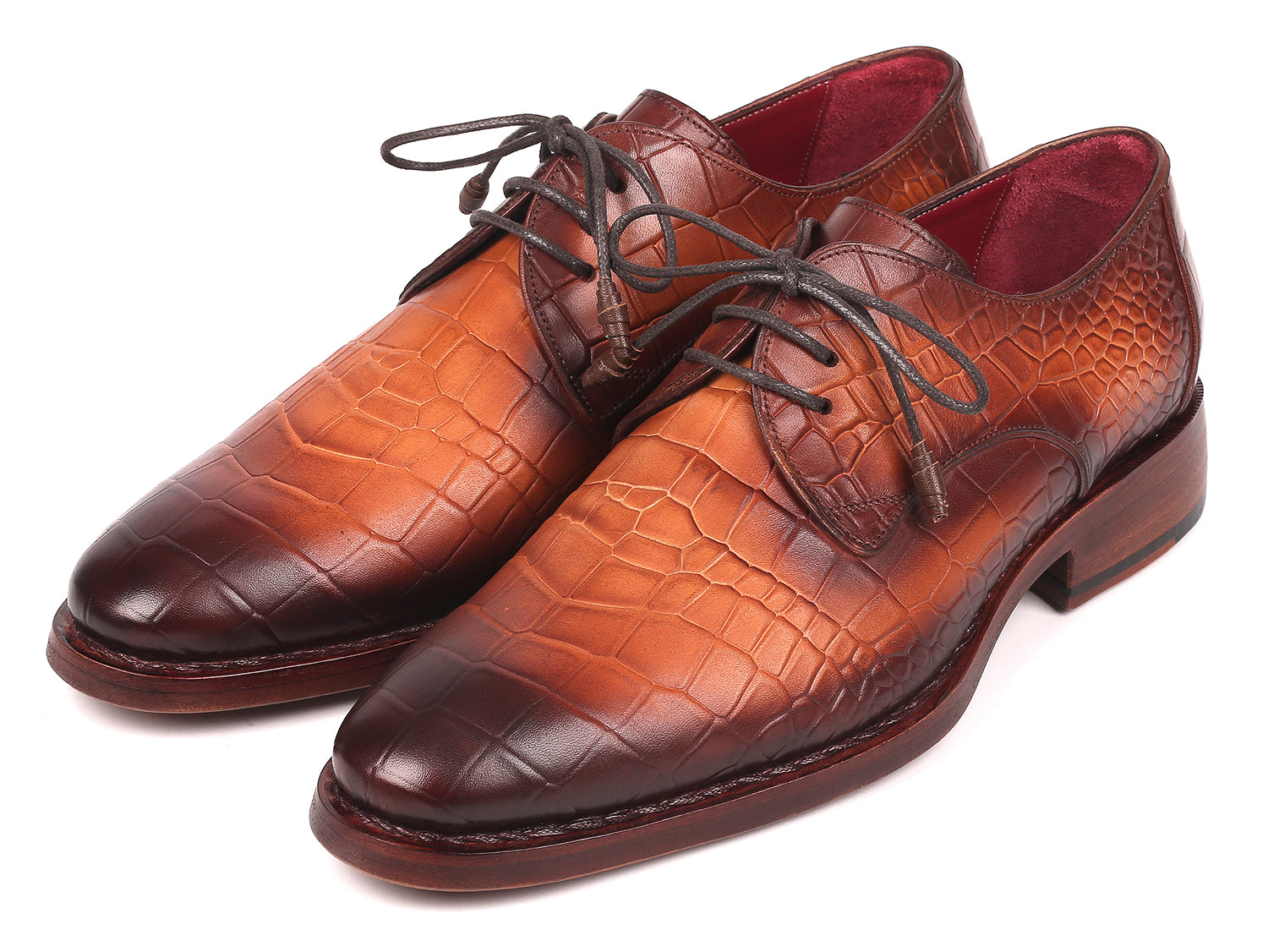 Ruby Ophion Footwear Paul Parkman Brown Crocodile Embossed Calfskin Goodyear Welted Derby Shoe's