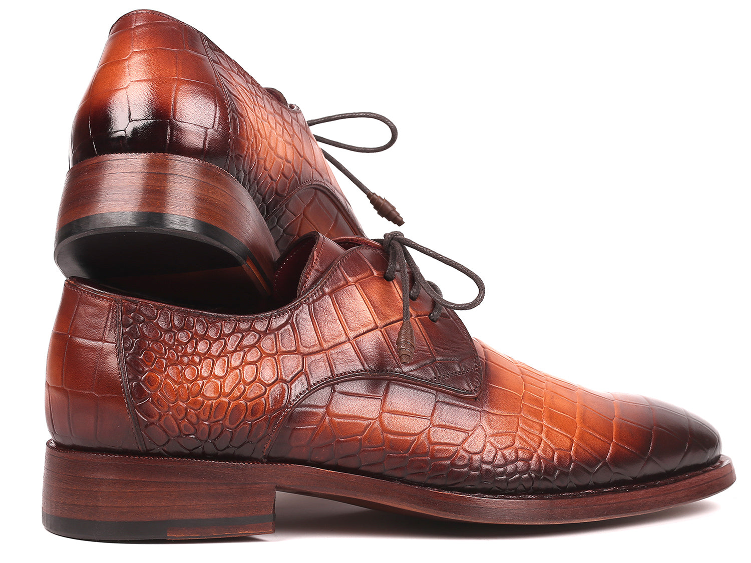 Ruby Ophion Footwear Paul Parkman Brown Crocodile Embossed Calfskin Goodyear Welted Derby Shoe's