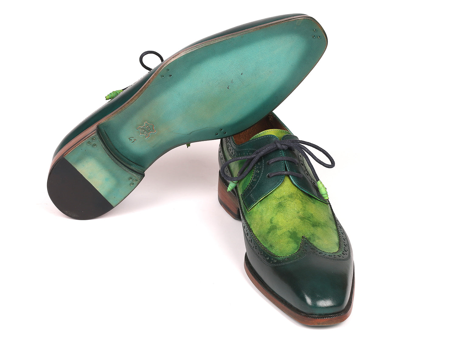 Paul Parkman Men's Green Dual Tone Wingtip Derby Shoes (ID#6931GRN)