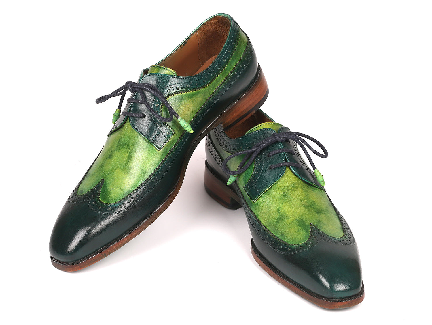 Paul Parkman Men's Green Dual Tone Wingtip Derby Shoes (ID#6931GRN)