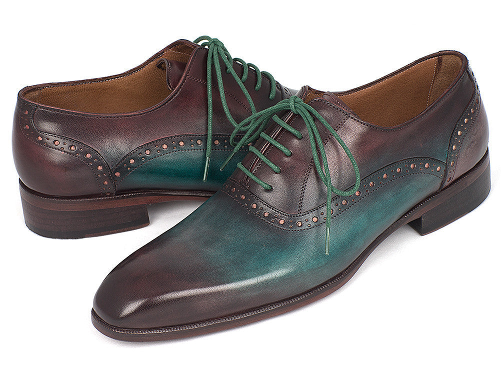 Paul Parkman Men's Green & Bordeaux Plain Toe Oxford Shoe's (ID#GH88BB)