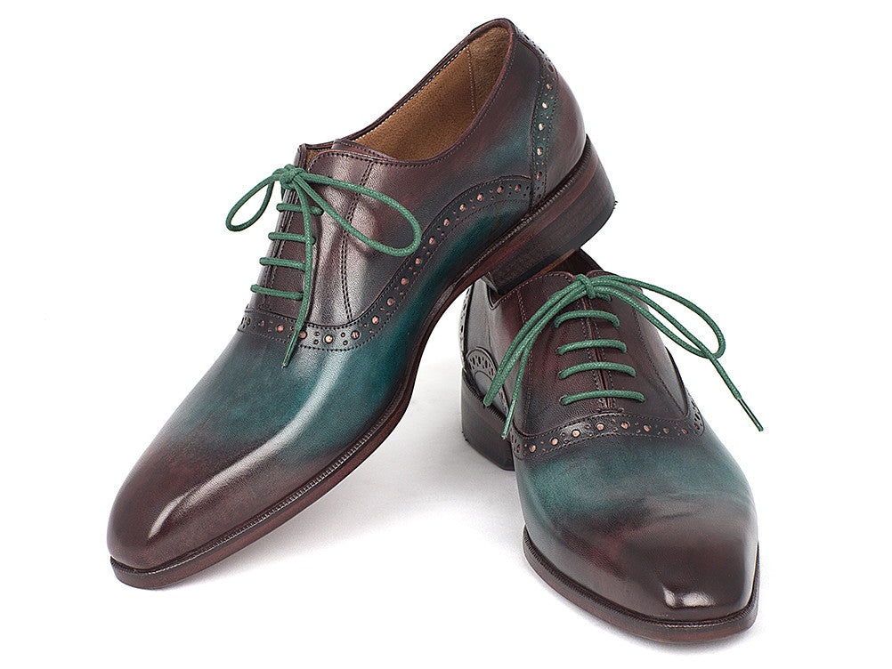 Paul Parkman Men's Green & Bordeaux Plain Toe Oxford Shoe's (ID#GH88BB)