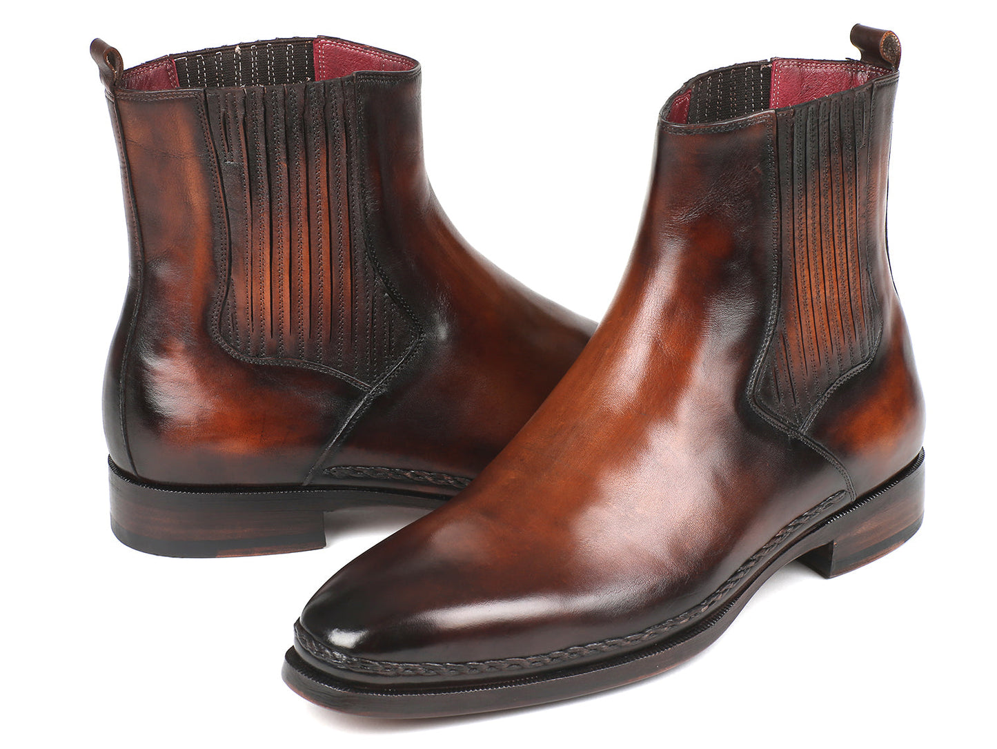 Paul Parkman Chelsea Brown Burnished Leather Boots (ID#BT57-BRW)