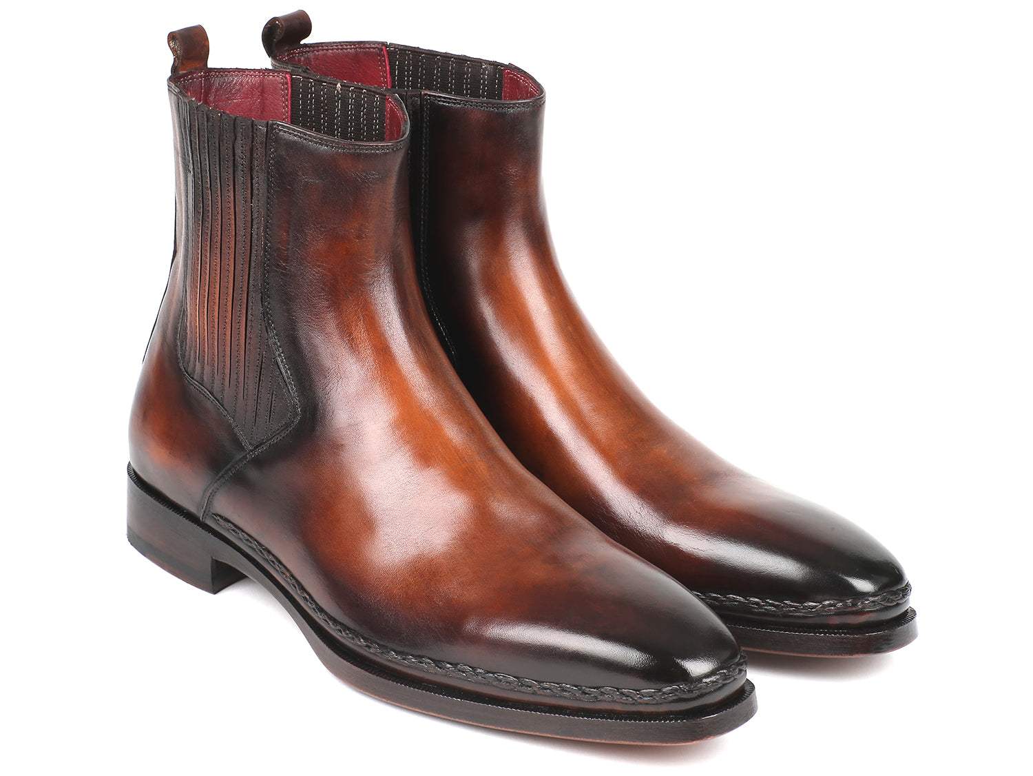 Paul Parkman Chelsea Brown Burnished Leather Boots (ID#BT57-BRW)