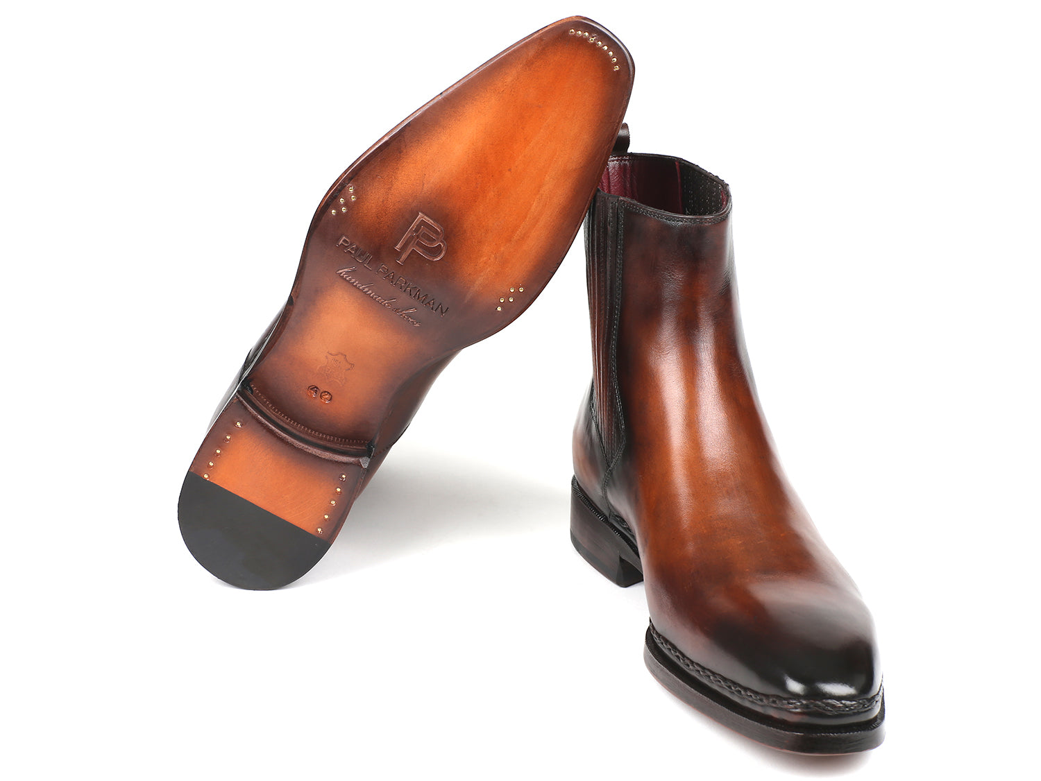 Paul Parkman Chelsea Brown Burnished Leather Boots (ID#BT57-BRW)