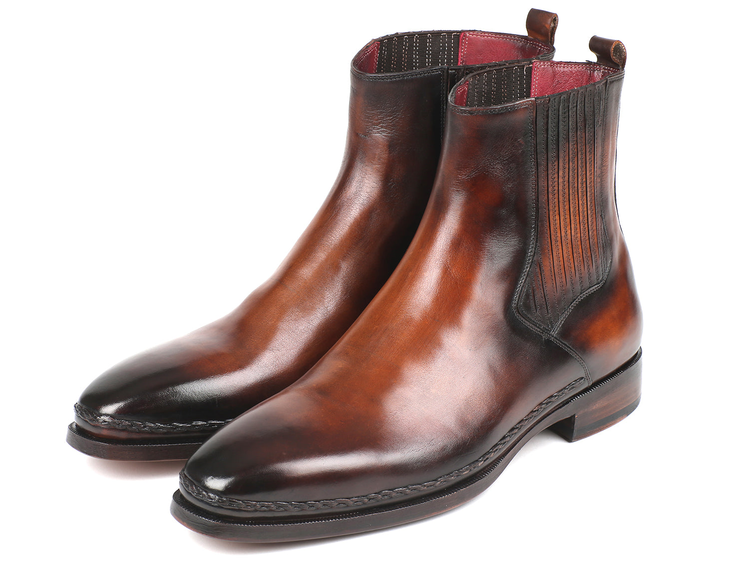 Paul Parkman Chelsea Brown Burnished Leather Boots (ID#BT57-BRW)