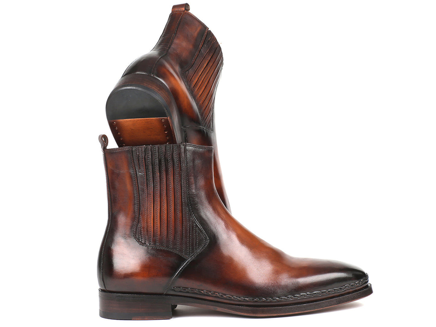 Paul Parkman Chelsea Brown Burnished Leather Boots (ID#BT57-BRW)