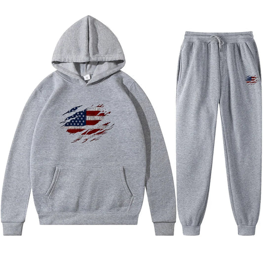 AliExpress Other Men's Two Piece Grey "American Flag" Sweat Suit Set