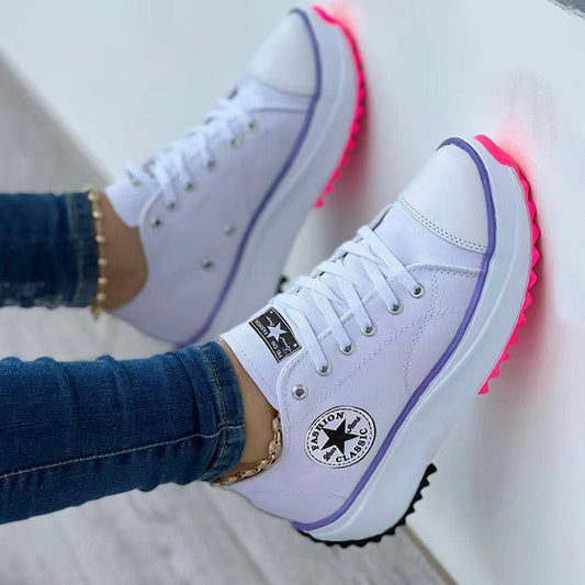 Silver Juneberry Flats Woman's Flat Lace-Up Canvas Sneakers