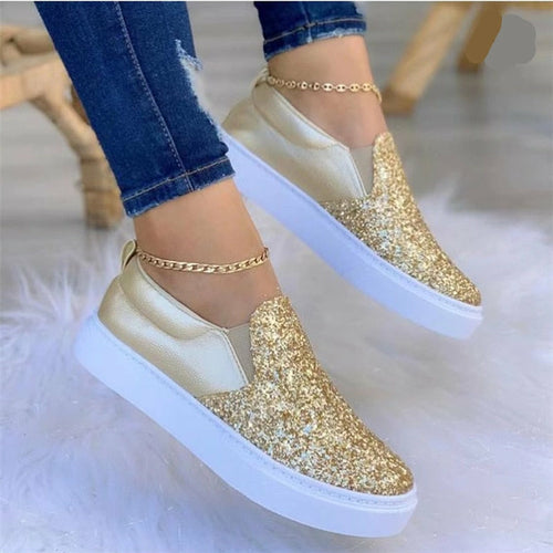 Coffee Jasper Flats Woman's Moccasins Glitter Flat Loafers