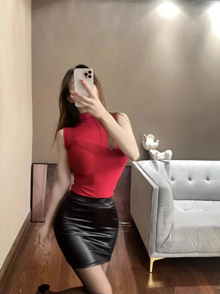 AliExpress Other WOMENGAGA High Waisted Matte Leather Mini Skirt